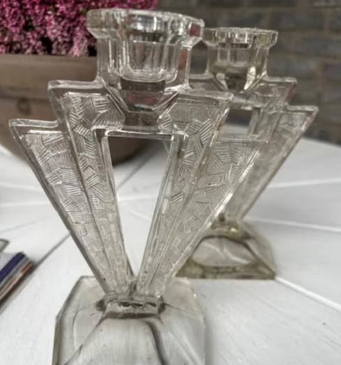 Art Deco kandelaars, Antiquités & Art, Enlèvement, Verre