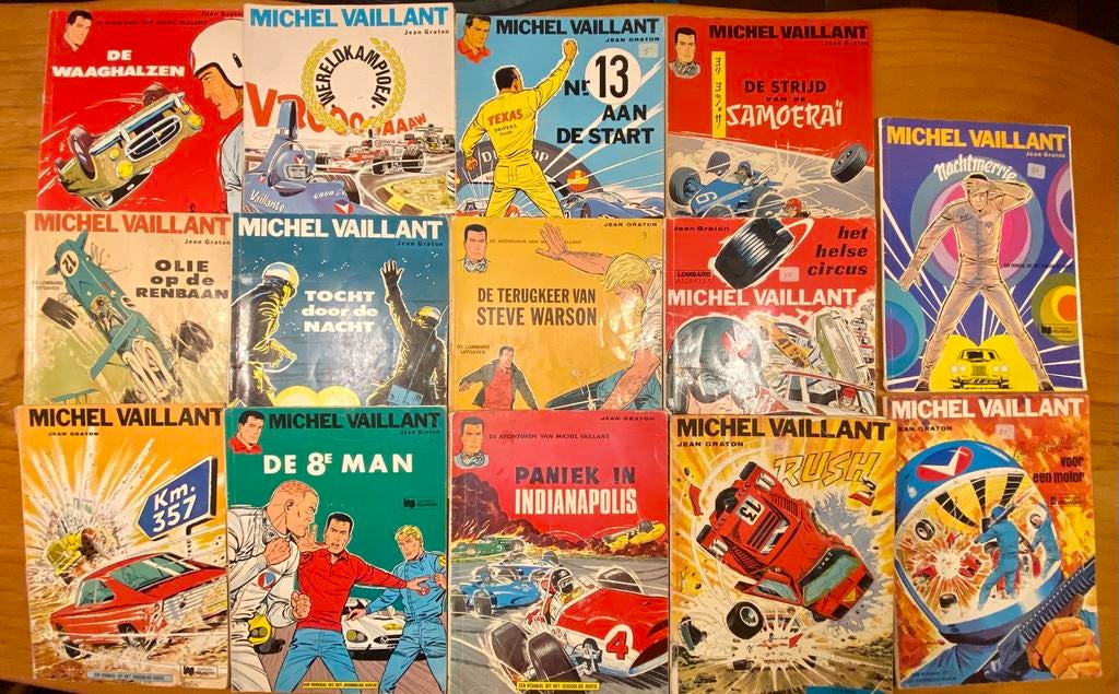 Michel Vaillant - Lot van 14 strips uit jaren ‘70, Boeken, Stripverhalen, Meerdere stripboeken, Ophalen of Verzenden, Gelezen