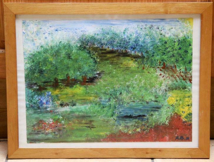 Tableau 21_ «Le verger»_peinture à l’eau, Antiek en Kunst, Ophalen of Verzenden