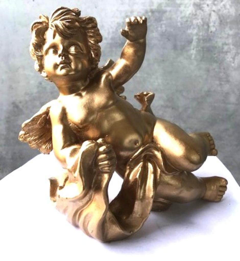 Engel Putti Cherubijn Cupido Goud Beeld 26 x 20😍🤗💘🎁, Verzamelen, Beelden en Beeldjes, Gebruikt, Religie, Ophalen of Verzenden