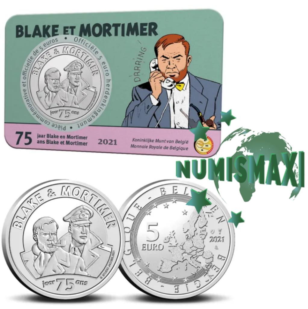 5 euros Belgium 2021 Blake & Mortimer relief en coincard, Timbres & Monnaies, Enlèvement ou Envoi, Belgique, 5 euros