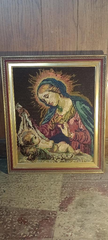 Broderie point de croix, art religieux, 46x54, n129, Enlèvement ou Envoi, Utilisé, Broderies à la main, Autres types