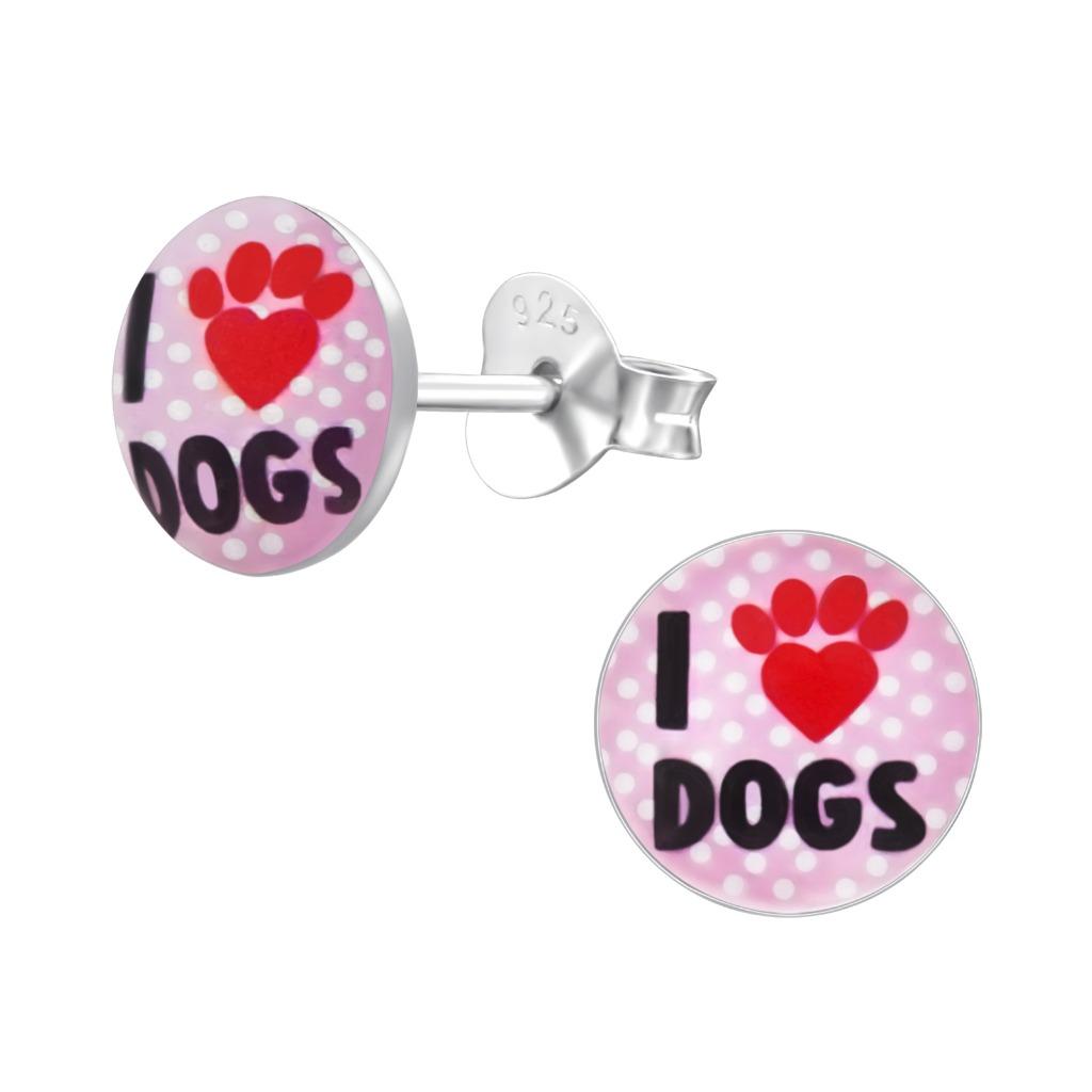 Zilveren kinderoorbellen I Love Dogs, Ophalen of Verzenden, Nieuw, Oorbellen