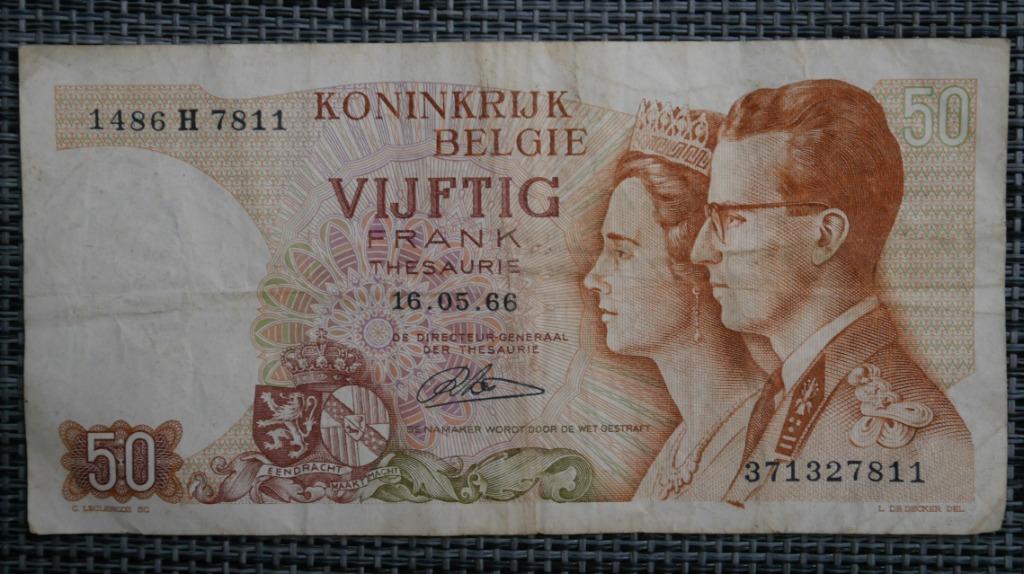 Bankbiljet 50 Francs België 16.05.66, Ophalen of Verzenden, Los biljet