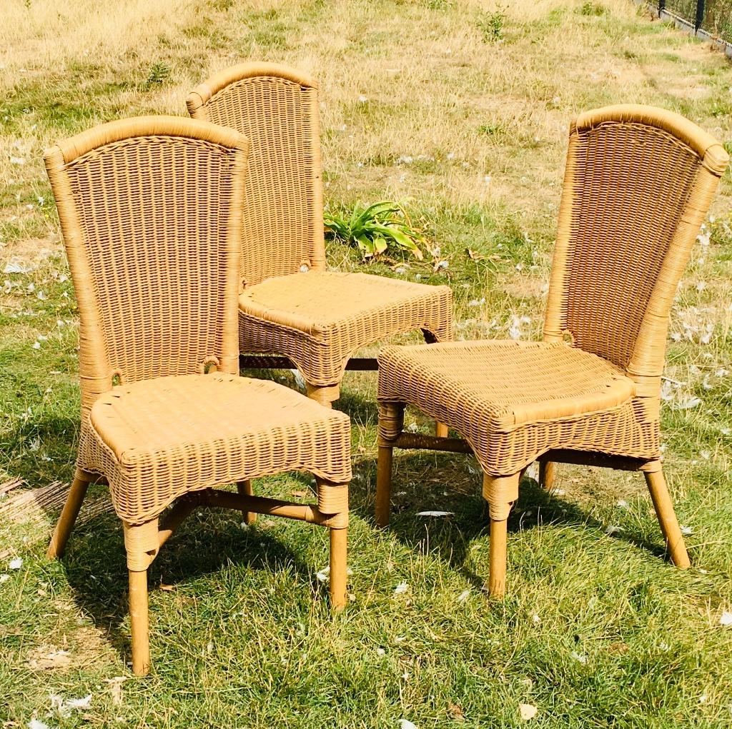Set van 3 mooie rieten vintage stoelen, Trois, Osier ou Rotin, Autres couleurs, Enlèvement