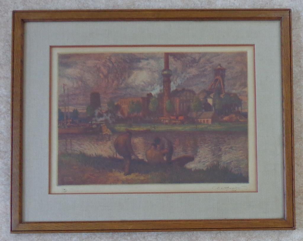 CHARLES BERNIER /CHARBONNAGE / ETS 49x61cm KADER ANTO CARTE, Antiek en Kunst, Ophalen of Verzenden