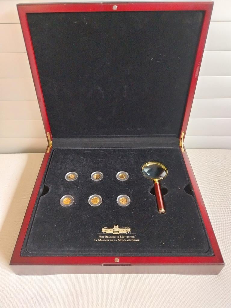Set 6 gouden munten,het Belgisch Munthuis,Belgische koningen, Postzegels en Munten, Ophalen, Goud, Setje