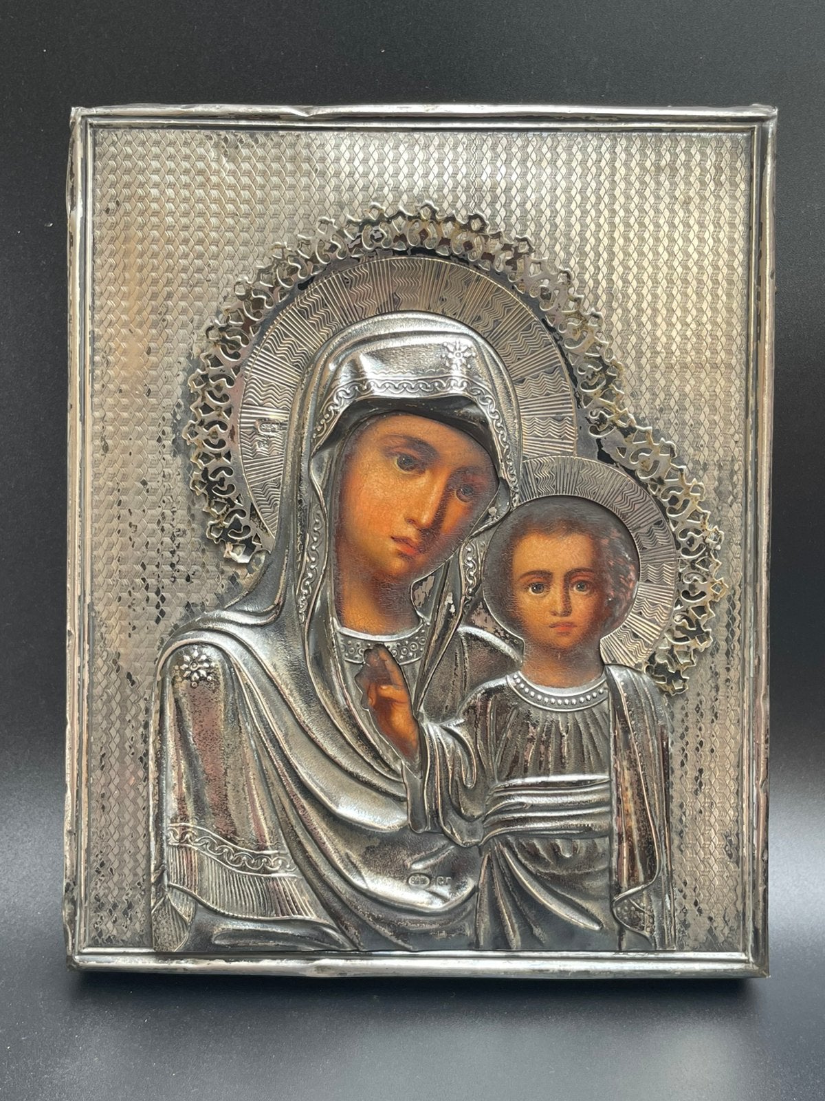 Antiek zilveren Keizerlijk Russische icoon (Kazanskaya), Antiek en Kunst, Ophalen of Verzenden