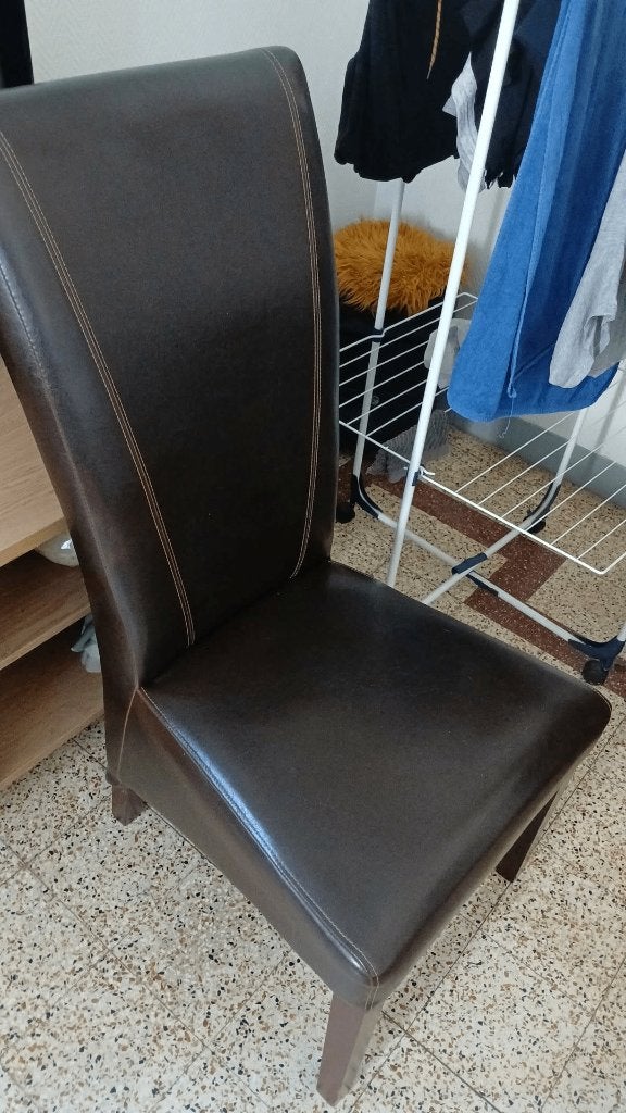 6 Chaisse vrai cuire, Maison & Meubles, Chaises de bureau, Enlèvement, Comme neuf, Brun, Chaise boule