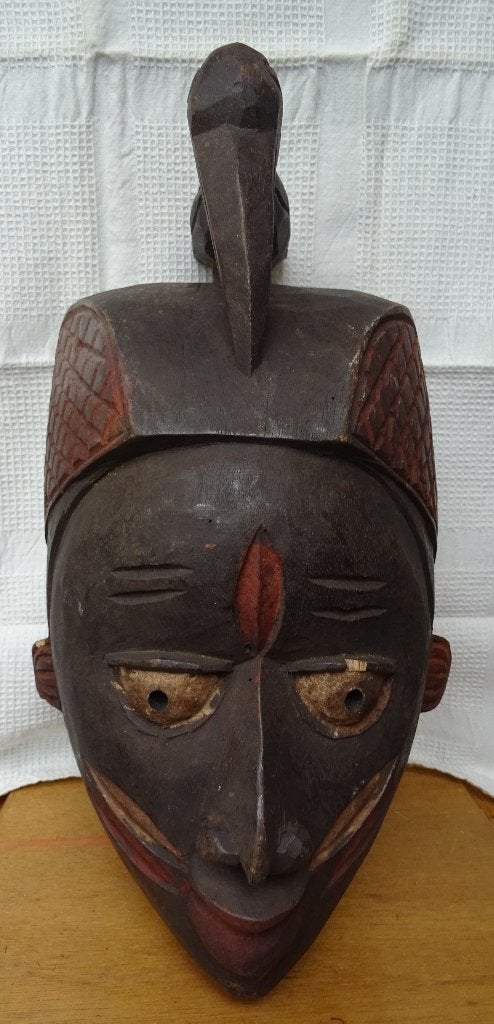 MASQUE AFRICAIN YORUBA, Antiquités & Art, 40 cm, Afrique, Brun, Enlèvement