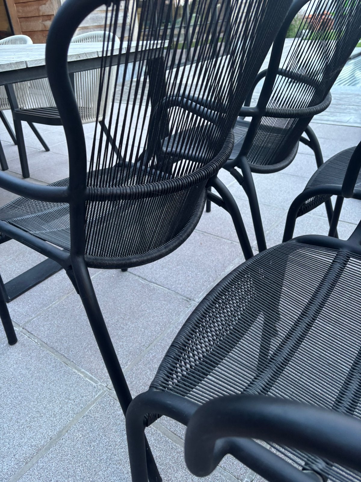 6 tuinstoelen zwart, Tuin en Terras, Ophalen, Zo goed als nieuw