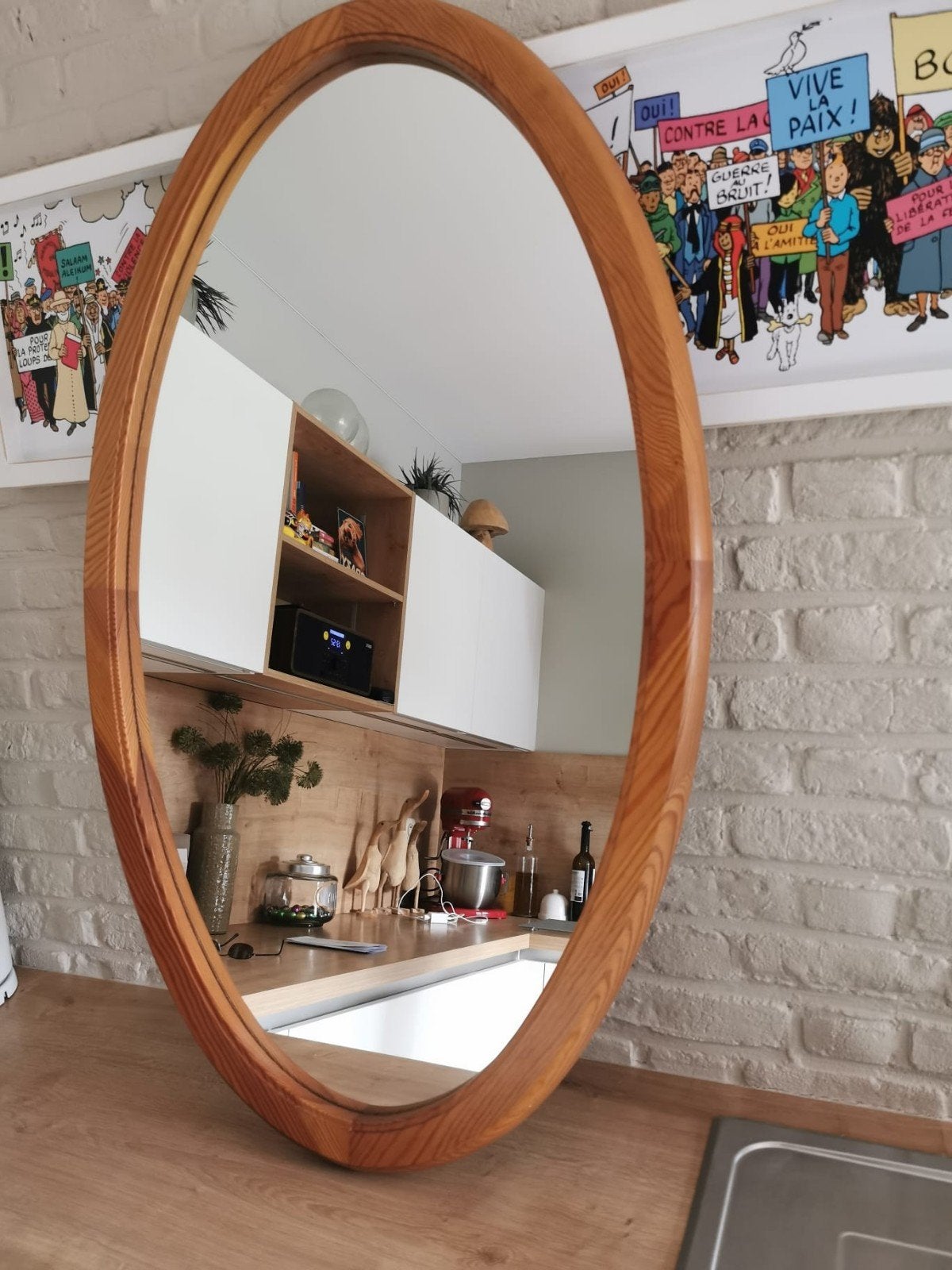 mooie houten ovale spiegel, Huis en Inrichting, Ophalen, 100 tot 150 cm, Zo goed als nieuw, Ovaal