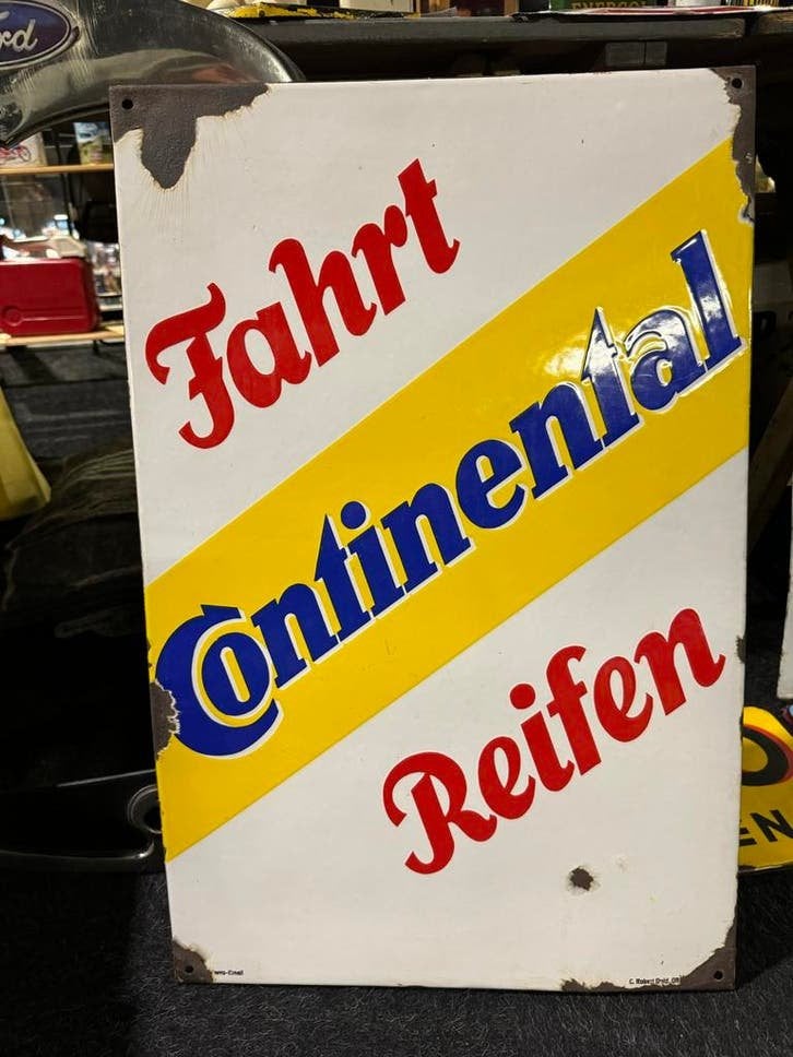 Vintage Continental Reifen Emaille Reclamebord