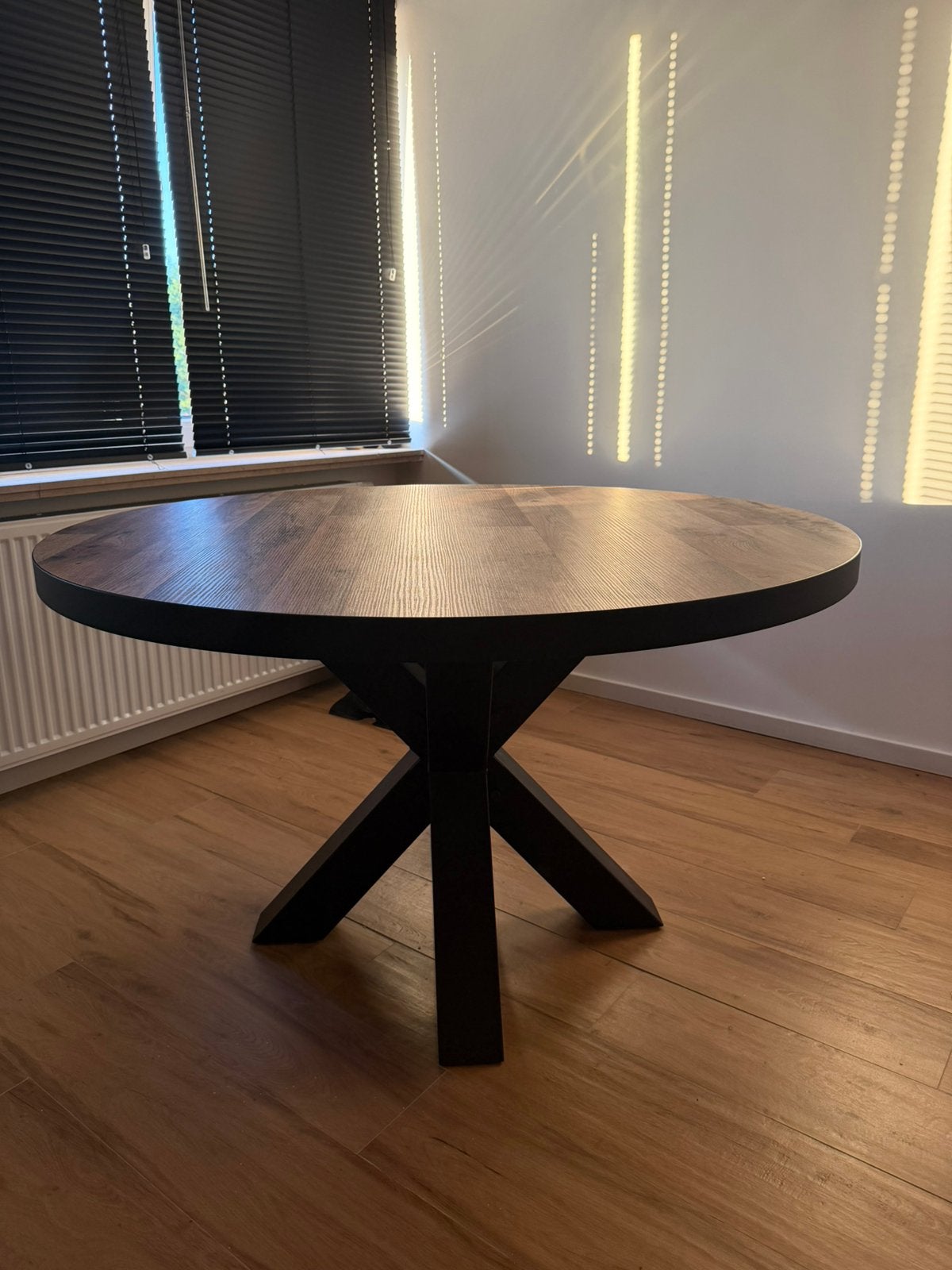Ronde eettafel parketlook, Enlèvement, Comme neuf