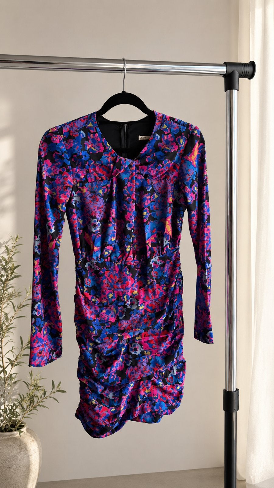 Kleurrijke mini-jurk met lange mouwen en ruches, Ophalen of Verzenden, Nieuw, Blauw