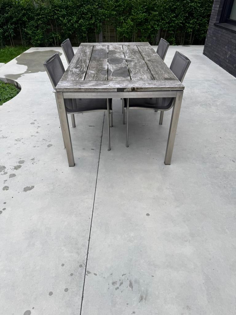 Tuintafel met 4 stoelen en ligbed aluminium, Jardin & Terrasse, Ensembles de jardin, Utilisé, Salons de jardin, Aluminium, 4 places