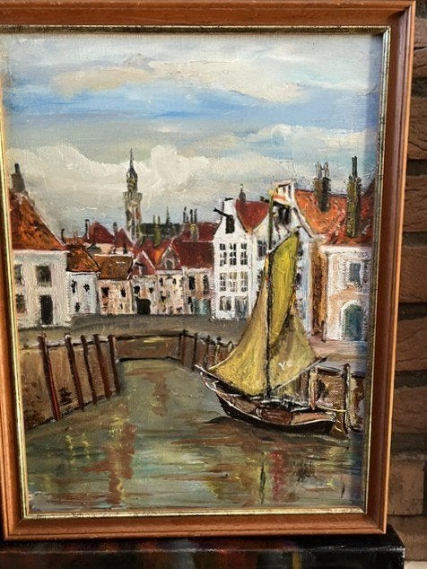 oude visserij op de zeil schilderijen Jac Caljouw Arnemuiden, Maritiem / water, Doek, Ophalen of Verzenden, Gesigneerd