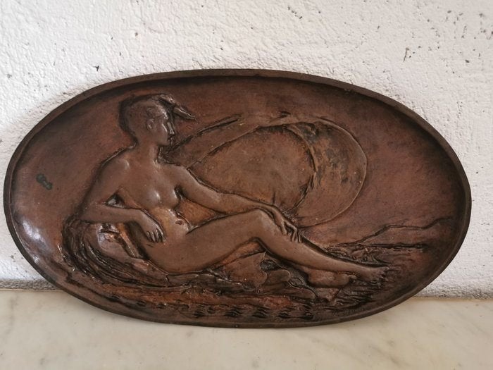 Paul Dubois brons bord plaque naakte vrouw gesigneerd, Antiek en Kunst, Antiek | Brons en Koper, Brons, Ophalen of Verzenden