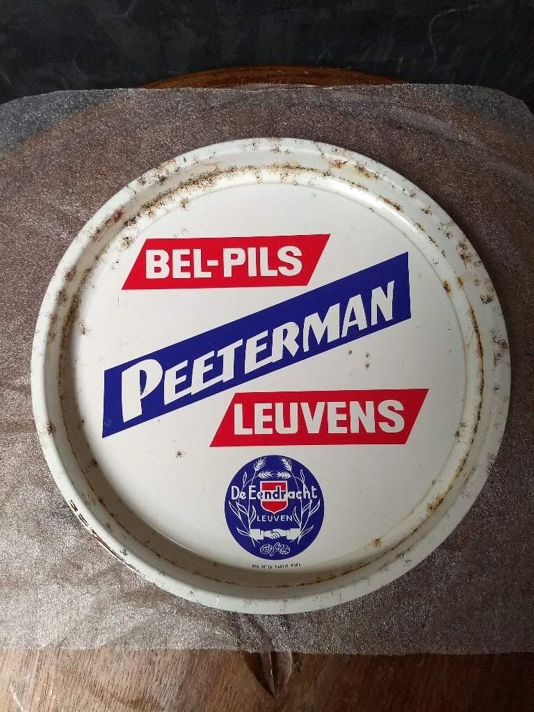 Bel Pils - De Eendracht - Leuven - plateau, Verzamelen, Ophalen of Verzenden, Gebruikt, Reclamebord, Plaat of Schild, Overige merken