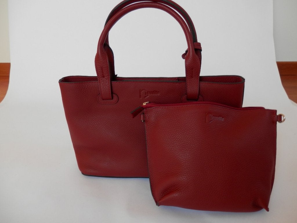 Sac cabas NEUVILLE cuir rouge grainé + pochette - Neuf a, Enlèvement, Neuf, Rouge, Sac à main