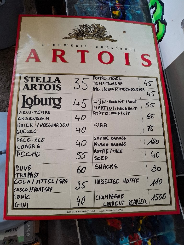 Reclame bord stella artois vintage karton, Collections, Enlèvement ou Envoi, Utilisé, Panneau publicitaire