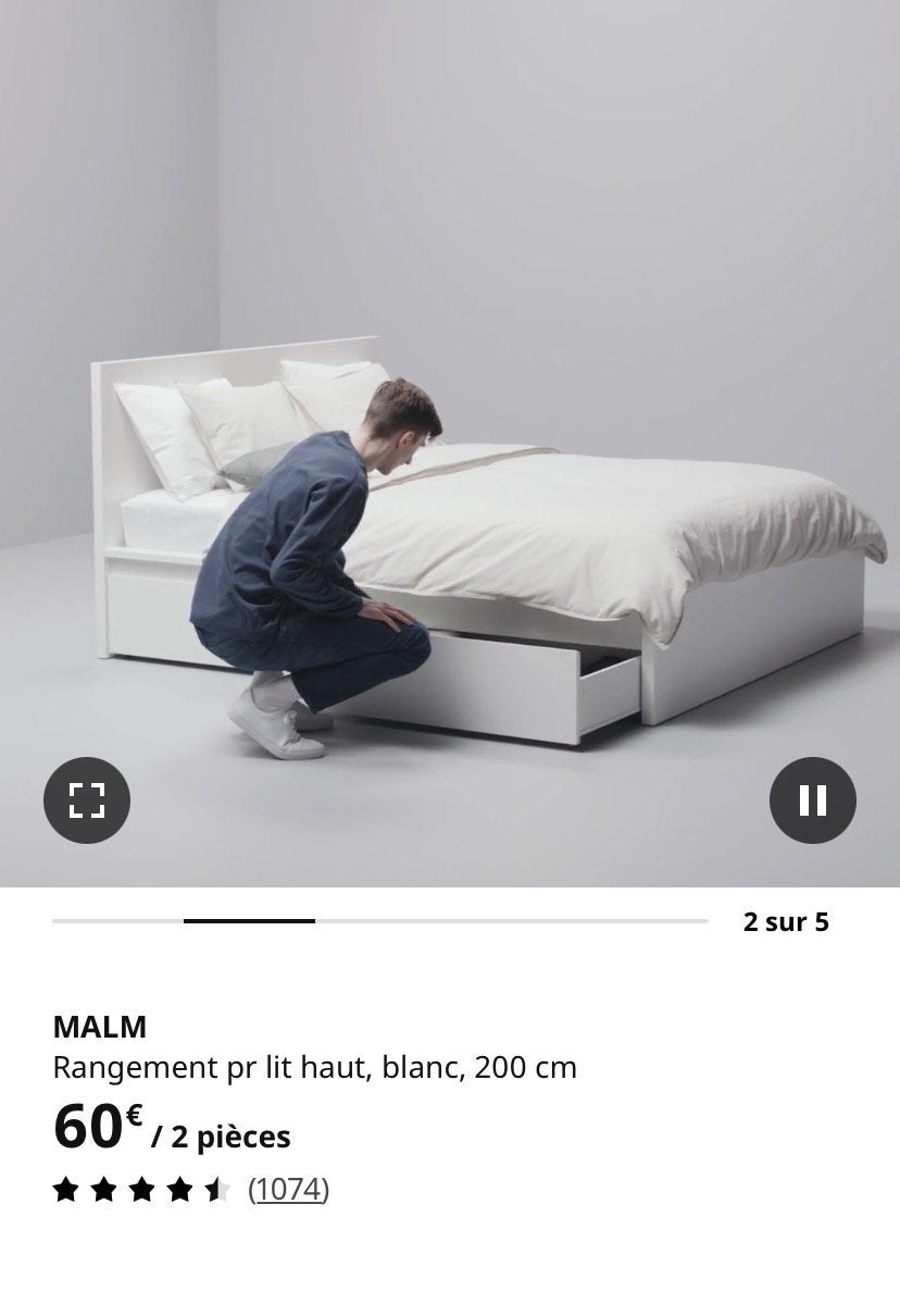 Tiroir de Rangement sous lit IKEA MALM, Comme neuf, Enlèvement, 200 cm, Bois