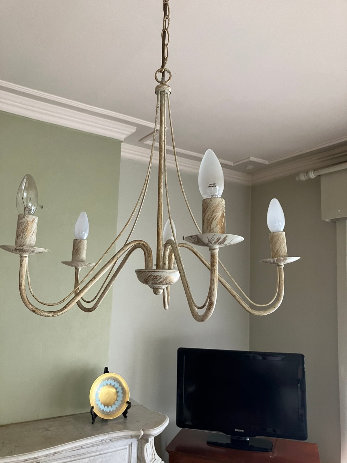 Metalen kroonluchter, Huis en Inrichting, Lampen | Kroonluchters, Ophalen, Zo goed als nieuw, Metaal, Rustiek