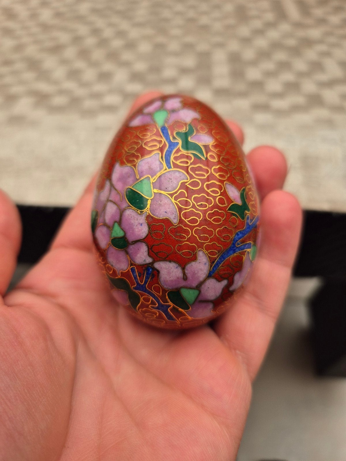 Vintage Chinese Cloisonne bloemmotief ei in heel goede staat, Ophalen of Verzenden