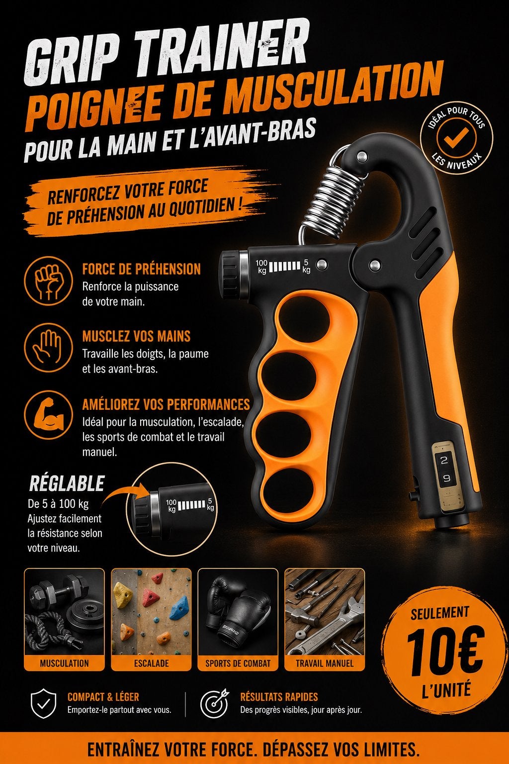 Grip Trainer / Hand Grip réglable – neuf dans sa boîte, Neuf, Enlèvement, Autres types, Autres matériaux