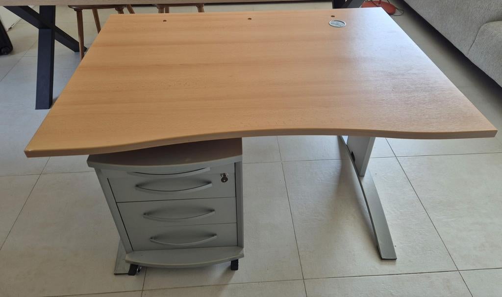 Bureau met aparte ladeblok en bijpassende kast, Maison & Meubles, Bureaux, Utilisé, Bureau-armoire combiné, Panneau de particules ou MDF