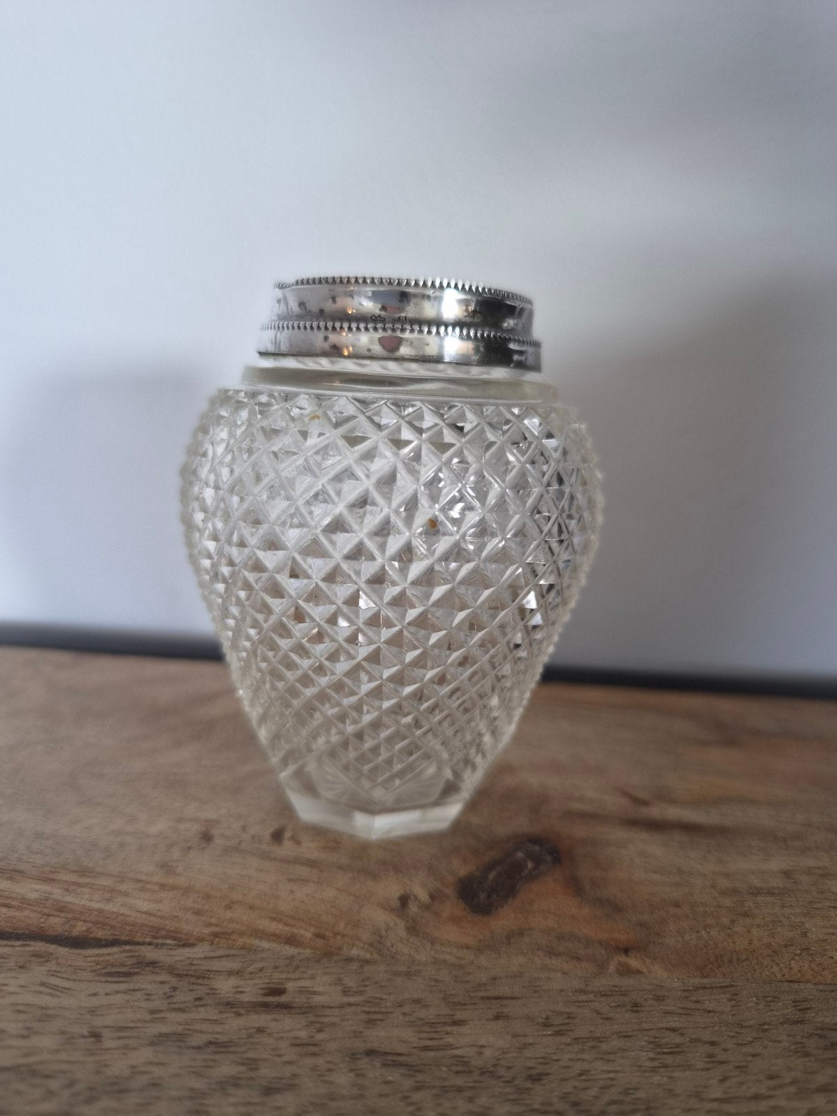 Glazen potje met de zilveren bovenkant, Ophalen of Verzenden