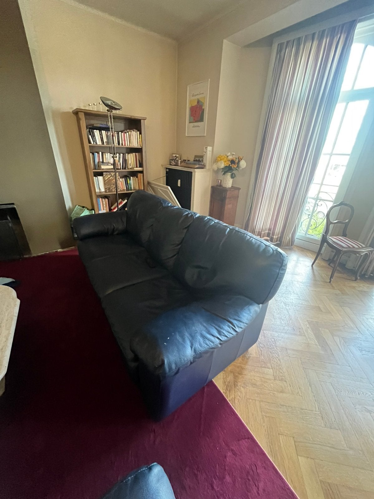 Canapés en cuir bleu 2 et 3 places, Maison & Meubles, 75 à 100 cm, Banc droit, Enlèvement, Utilisé