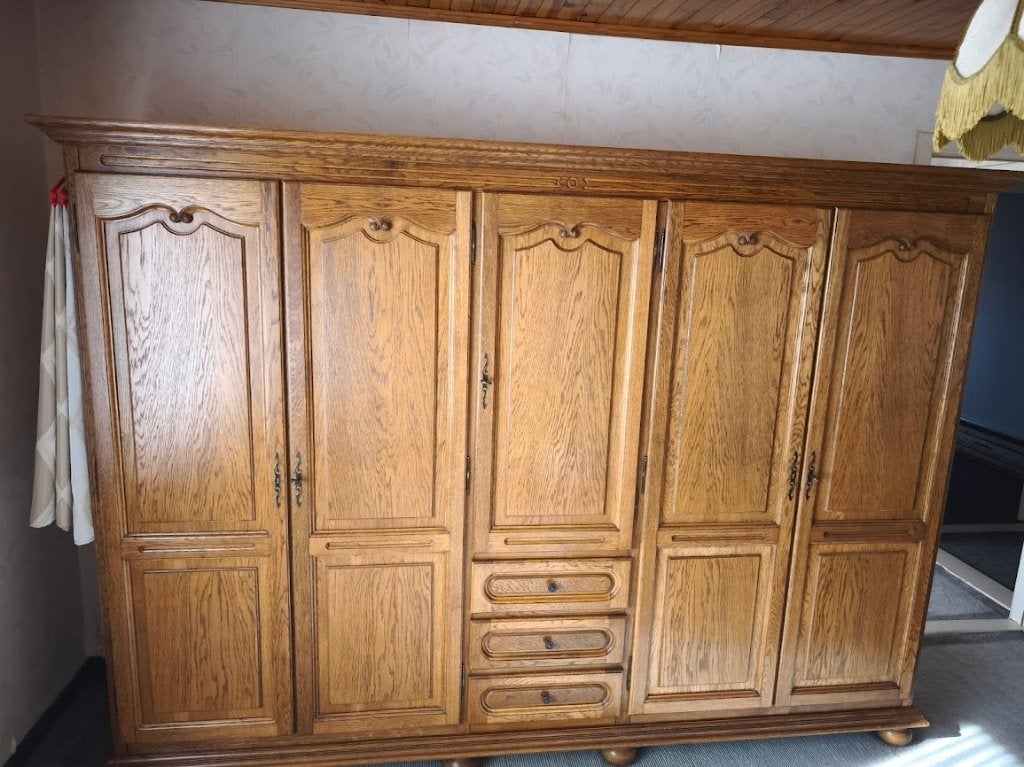 klassieke, massief houten vijfdeurs kleerkast, Huis en Inrichting, Ophalen, 200 cm of meer, 150 tot 200 cm, Overige houtsoorten