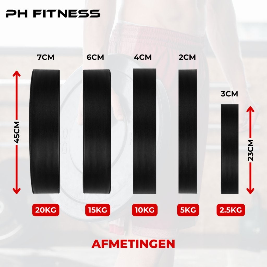 REFURBISHED DEAL - PH Fitness Bumper Plates 20/15/10/5/2.5KG, Ophalen of Verzenden, Nieuw, Halterstangen