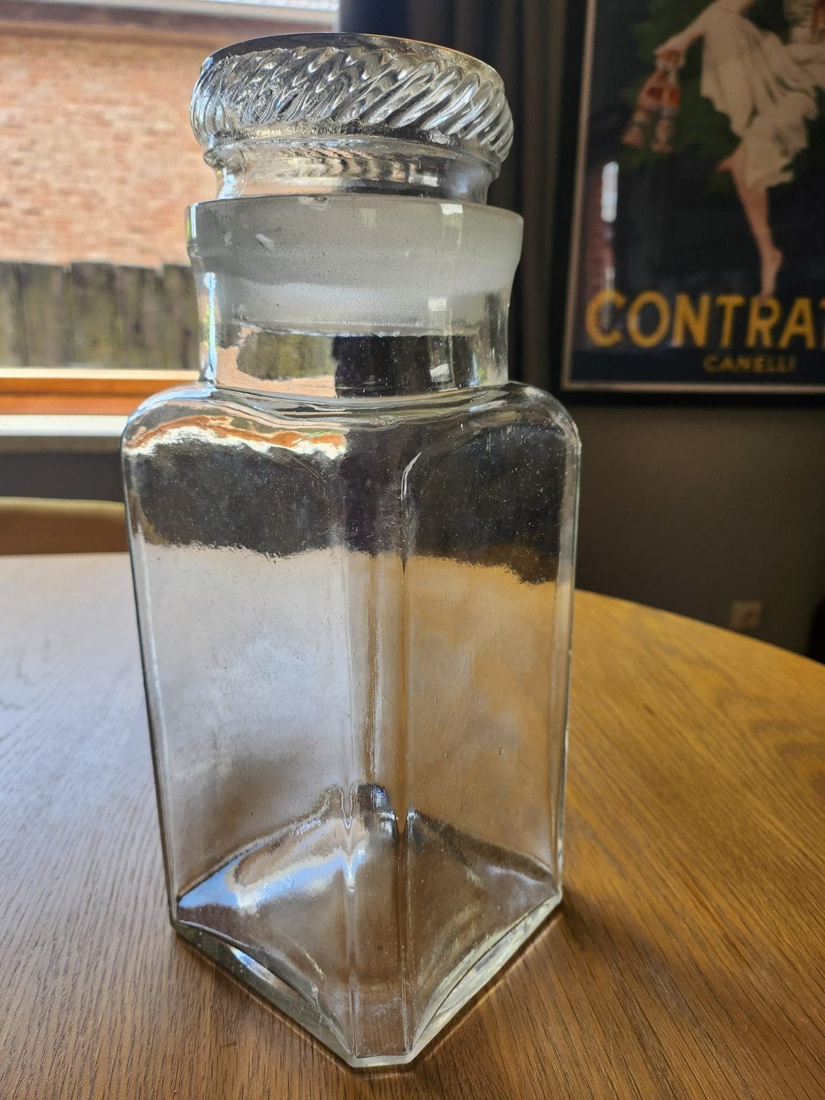 XL antieken mondgeblazen glazen pot met deksel, Ophalen of Verzenden