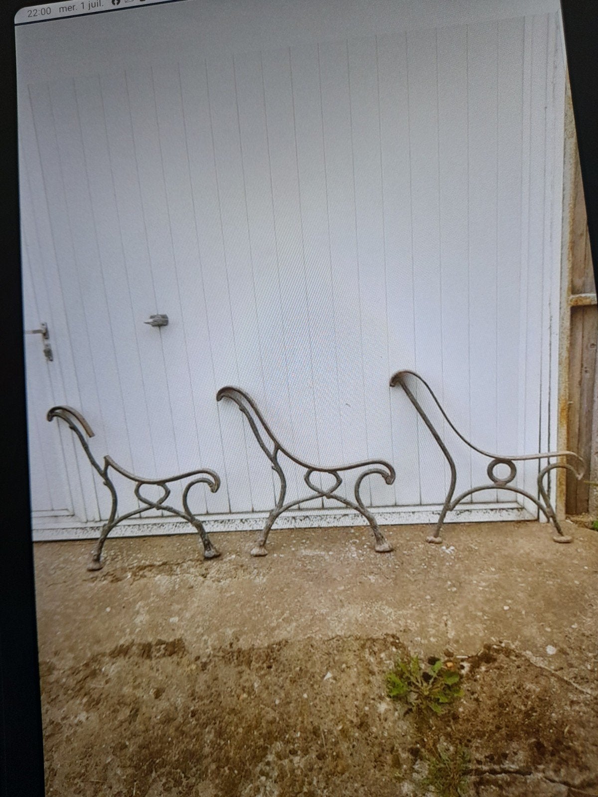 Très anciens supports pour banc en fer forgé - 3 identiques, Utilisé, Métal