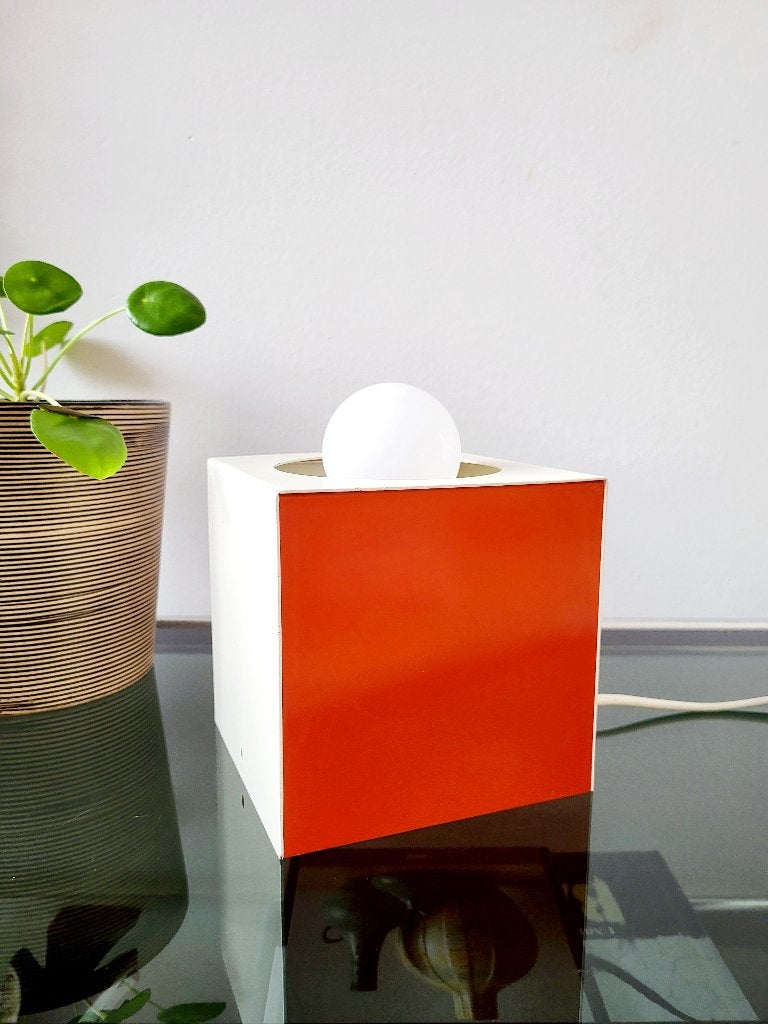 Space age “cube” tafellamp, Anvia, Verzamelen, Ophalen of Verzenden