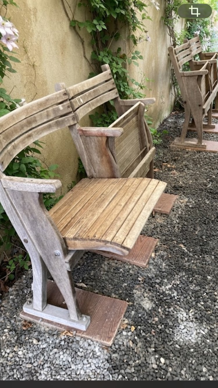 Oude bioscoopstoelen, Ophalen, Gebruikt, Hout, Inklapbaar