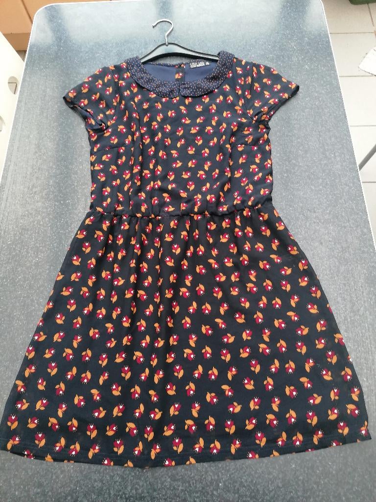 Jurk Lola & Liza, donkerblauw, met bloemetjes 36- 38, Ophalen of Verzenden, Maat 36 (S), Gedragen, Blauw