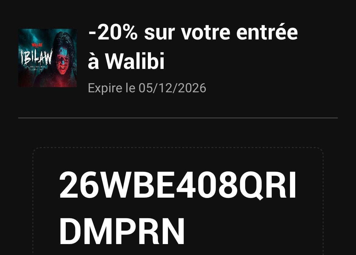 -20% a Walibi code, Une personne, Bon de réduction, Parc d'attractions