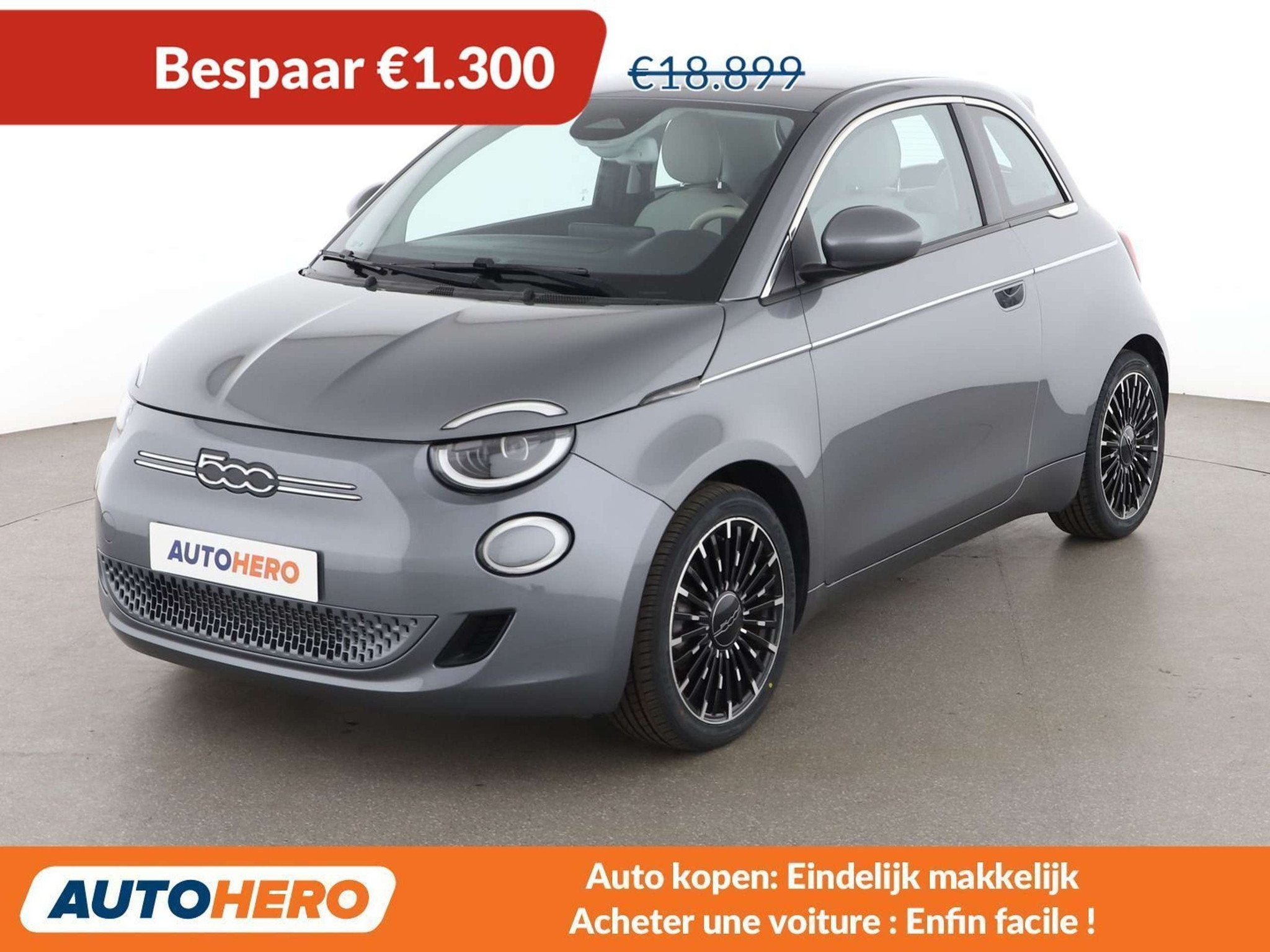 Fiat 500E electric drive 87 kW la Prima by Bocelli, Auto's, Beige, Zilver of Grijs, Te koop, 3 deurs