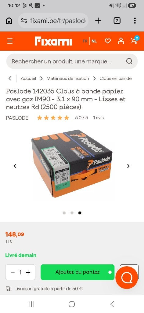 2 boites de pointes 90 pour cloueuse Paslode, Enlèvement, Neuf, Autres matériaux, Autres types