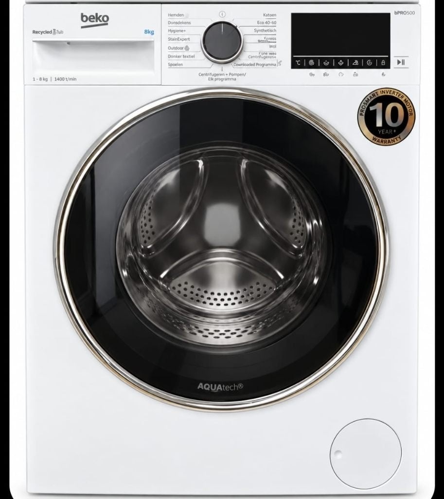 Wasmachine, Ophalen, 1200 tot 1600 toeren, Gebruikt, 8 tot 10 kg
