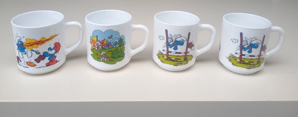 Vintage arcopal smurfen mokken,1983/1984/1988 oa. sport, Ophalen, Vintage