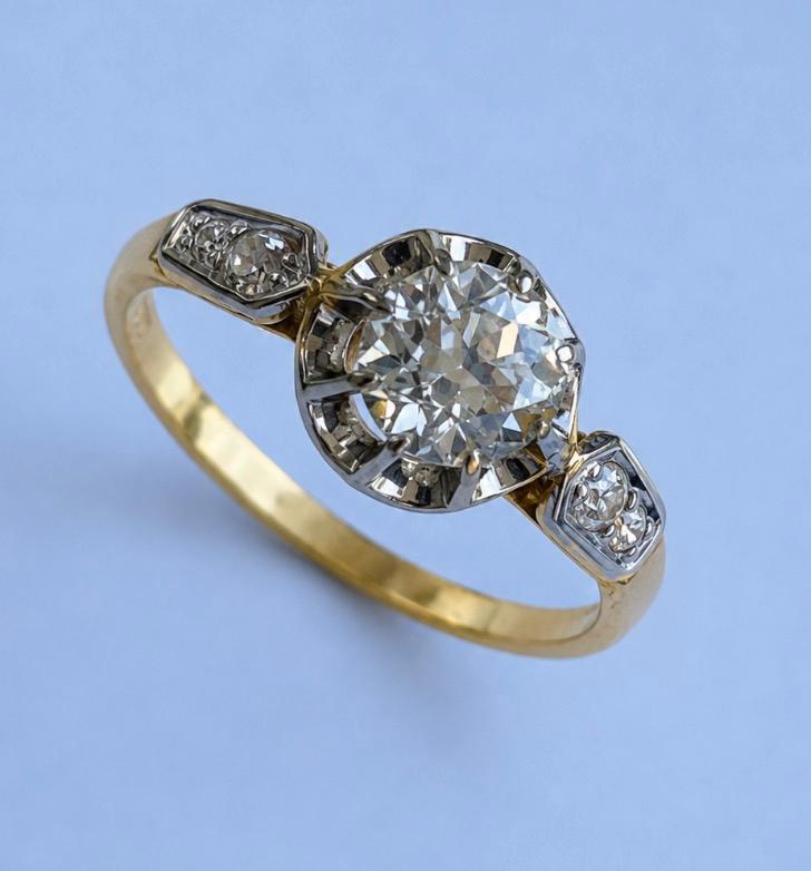 Vintage 16k gouden ring met Old European Cut diamant, Handtassen en Accessoires, Ringen, Ophalen of Verzenden, Zo goed als nieuw