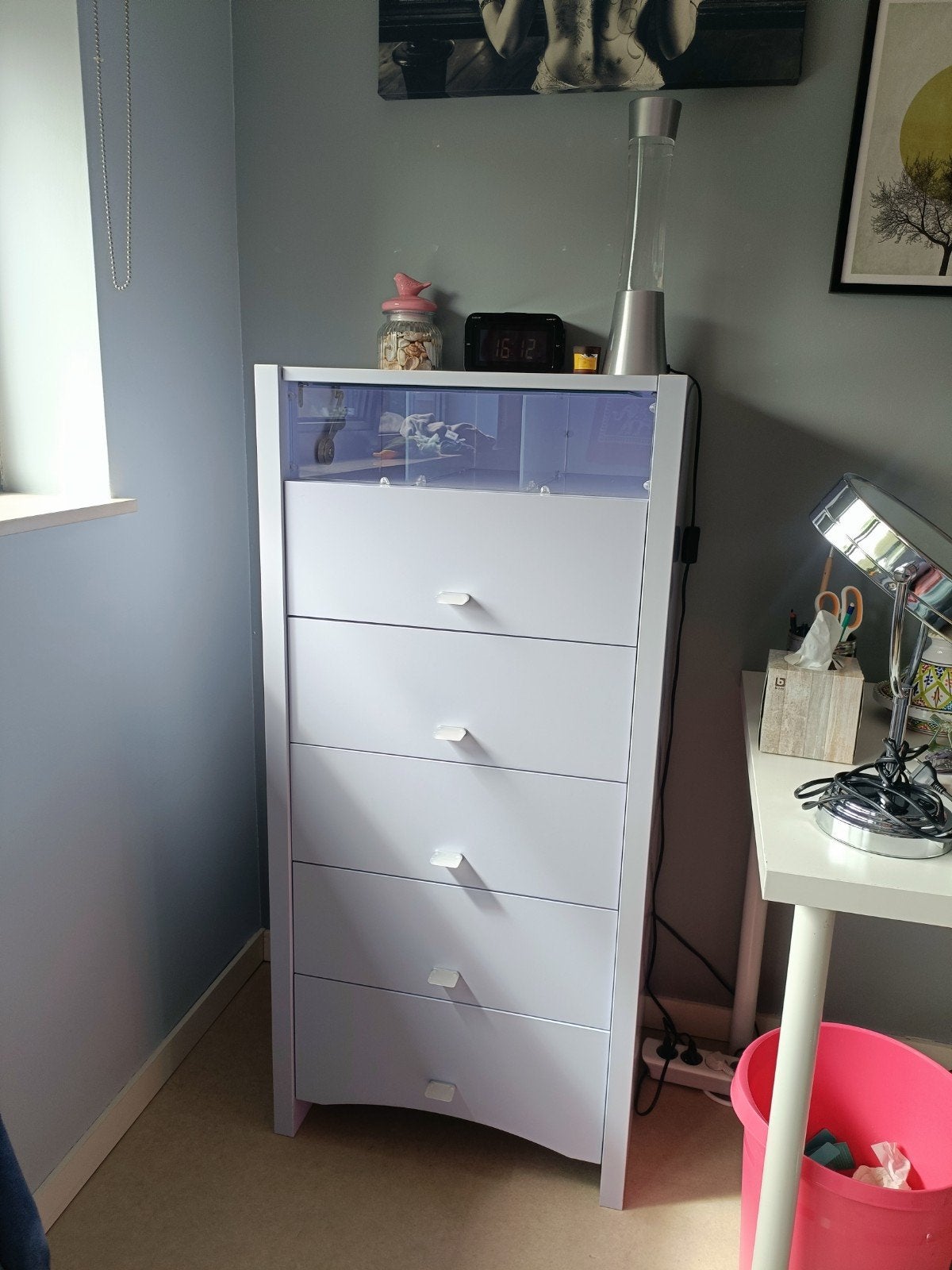 ladenkast violet kleur, 5 laden of meer, Ophalen, Gebruikt, 100 tot 150 cm