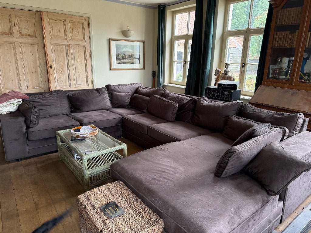 Velvet bruine zetel, Huis en Inrichting, Ophalen, Overige materialen, Gebruikt, Hoekbank