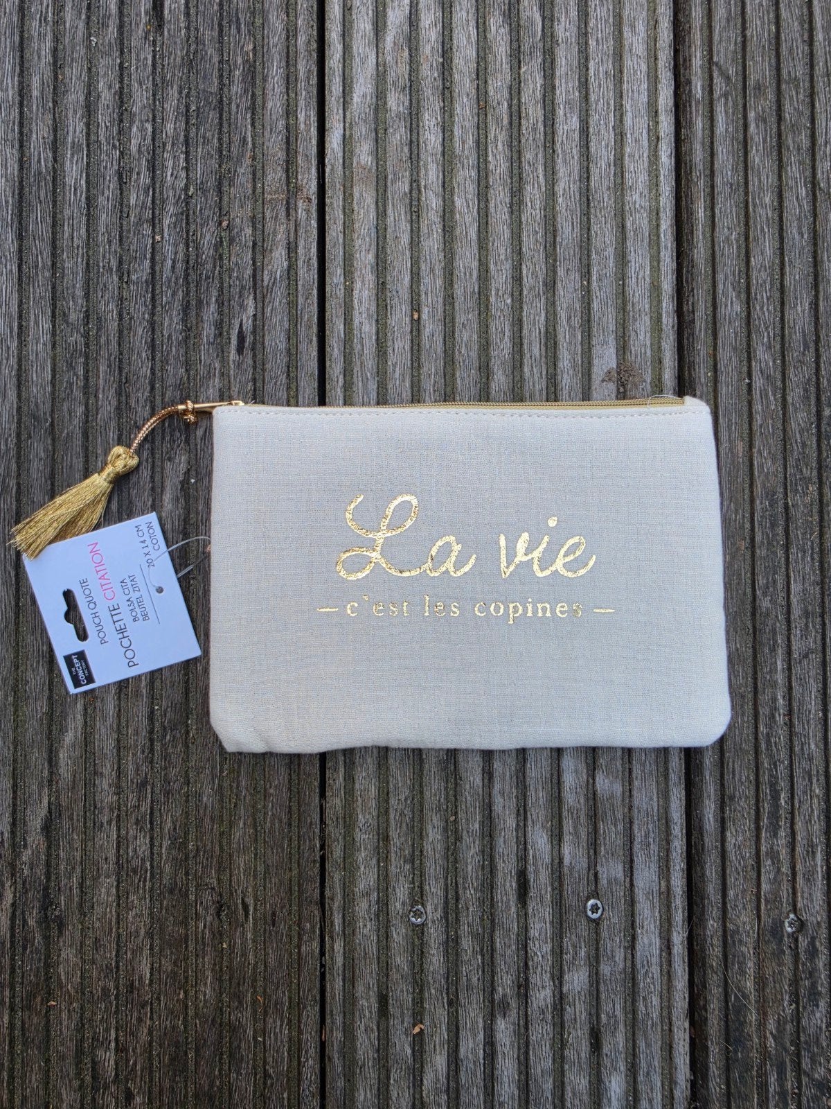 Titre : Pochette en coton neuve – "La vie c'est les copines", Bijoux, Sacs & Beauté, Porte-monnaie & Portefeuilles