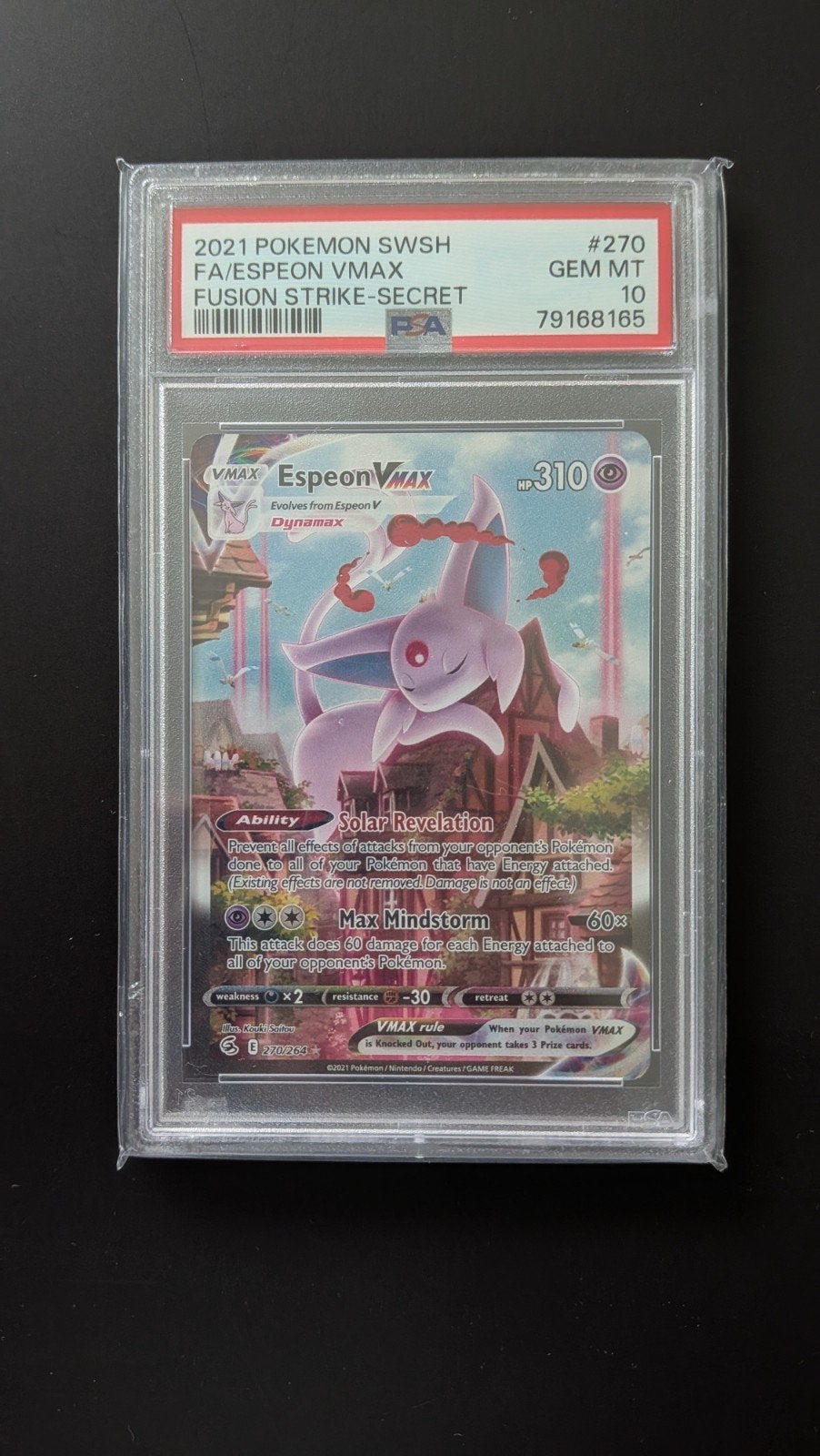 Espeon Vmax 270 PSA 10 Fusion Strike Pokemon, Ophalen of Verzenden, Zo goed als nieuw, Losse kaart, Foil