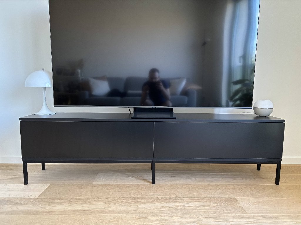 Meuble TV WEBA noir - 180 cm - bois et métal, Maison & Meubles, 25 à 50 cm, Moins de 100 cm, Comme neuf, Enlèvement